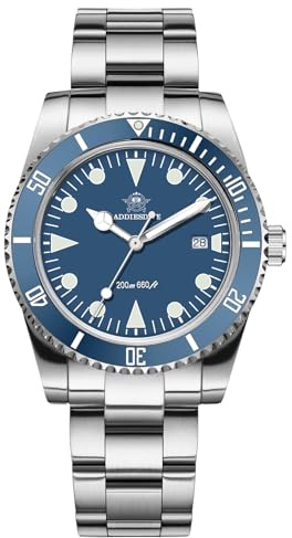 ADDIESDIVE Montre de plongée 39mm pour Homme 200mBGW9 Lunette en céramique Lumineuse Montre analogique pour Homme Quartz avec Bracelet en Acier Inoxydable AD2068