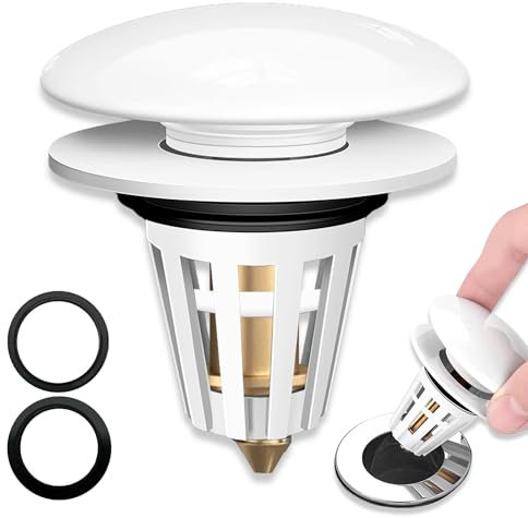 1 Pcs Tapón de Lavabo Universal Pop Up,Rejilla antiobstrucción tapón, Latón Filtro Antiobstrucción, Cerámica Tapón de Desagüe, Adecuado para lavabos, baños y lavabos de Cocina (33-40 mm Blanco).