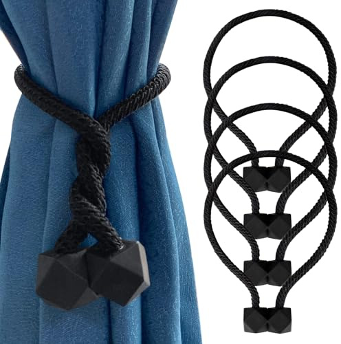 Yatinkim Magnetische Vorhang Raffhalter 4 Stück Gardinenhalter Schwarz | Raffhalter für Vorhänge Magnetisch Gardinen Raffhalter Schnallen Holdbacks Halter Haken Clip für Zuhause Schlafzimmer