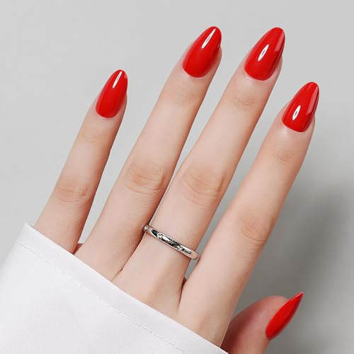 Luxbon Press On Nails Short Almond avec colle à ongles et kit d’outils | Stick On Nails 25-30pcs Full Size Set, Soft Gel Nail Tips Faux ongles réutilisables, Rouge