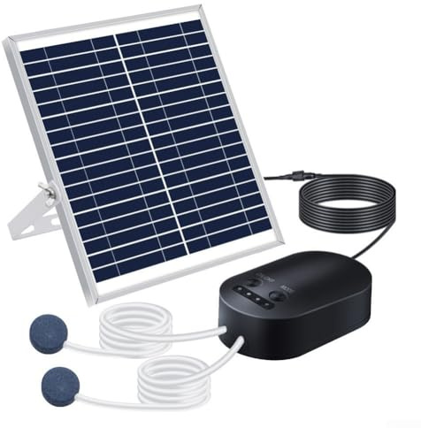 CYRENT Pompe à oxygène solaire de 15 W avec aérateur de batterie de secours pour aquarium 3 modes Tube en pierre d'air pour bassin Aquarium Jardin Fontaine d'eau