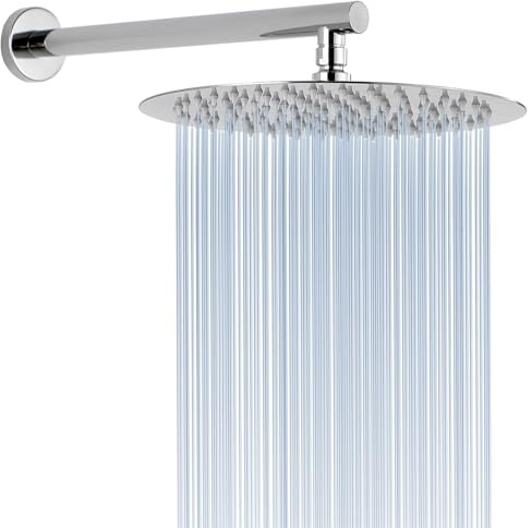 Voolan Duschhuvud helt i metall med förlängningsarm, rostfritt stål vattenfall regnduschhuvud, badrum med högt flöde, runda stora regnduschhuvuden (30 cm dusch + 35 cm duscharm)