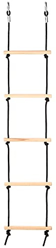 Scala in legno con corda altalena con 2 ganci per bambini arrampicata gioco ostacoli appeso parco giochi giochi corde poliestere moschettoni in acciaio coordinamento formazione