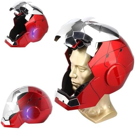 XRR Autoking Iron-Man MK 5 Helmet with Jarvis Voice & Remote & Touch Controlled Open/Close Mask, 1:1 Adult Wearable Superhero Mask & Movie Prop for Halloween, Birthday & Christmas (Silver)