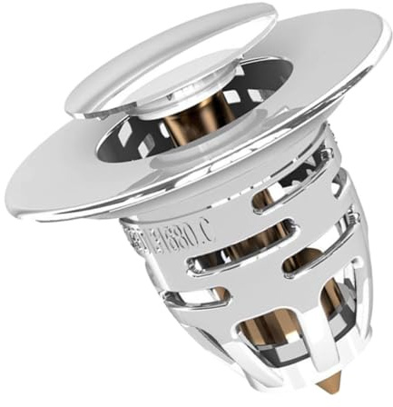 Angoily Silver Bathroom Sink Drain Stopper with Abs and Copper Material, Press Pop-up Drain Stopper Plug Featuring Anti-cracking and Sewer Blockage Prevention for Bathroom Sink Use