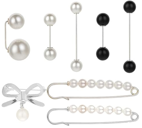 JYNXOR 8 Pièces Broche Perle, Broche Élégante Fausses Perles Mode Épingle Sécurité Clips pour Femmes Pull Col Châle Cardigan Echarpe pour Saint Valentin