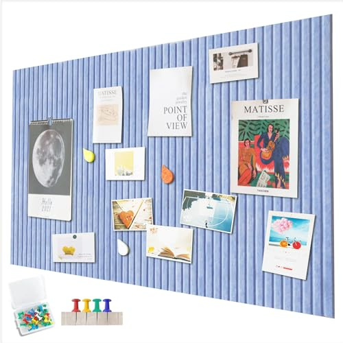Grand tableau d'affichage autocollant en feutre - 90 x 60 cm - Tableau d'affichage décoratif en feutre - 0,9 cm d'épaisseur - Pliable - Tableau mémo - Décoration murale pour bureau et cuisine - Bleu