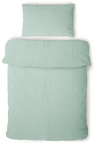 LAYNENBURG Musselin, barnsängkläder, 100 x 135 cm 40 x 60 cm – 100 % bomull – Oeko-Tex standard – 3-lagers muslinsängkläder set för baby, barn, pojkar och flickor (mintgrön)