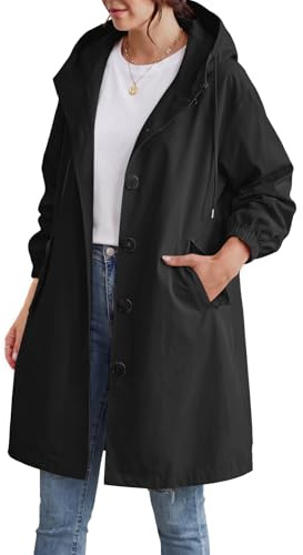 CMTOP Trench Donna Lungo con Cappuccio Elegante Monopetto Cappotto Leggero Antivento Giacca Primavera e Autunno Trenchoat Windbreaker Giacche con Tasche