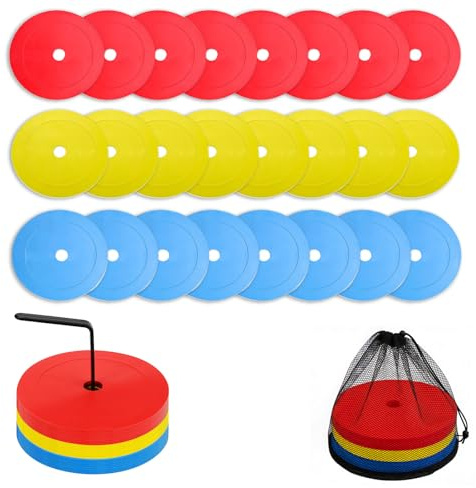 24er Markierungsscheiben 15cm, Hütchen Fussball Flach, Markierungshütchen Fussball Flach mit Organizerhalter, Bodenmarkierungen, Markierungshütchen für Floormarker Spielfeldmarkierung Trainingszubehör
