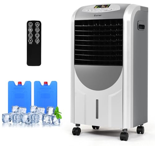 COSTWAY Rafraîchisseur d'Air 5 EN 1,Climatiseur Mobile sans Évacuation 7L, Refroidissement,Chauffage,Ventilateur,Humidificateur,Purification,Mini Climatiseur Portable, Minuterie 8H, Clim sans Tuyau