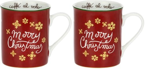 THUN - Mug rossa in porcellana Sorprese di Natale (Confezione da 2)