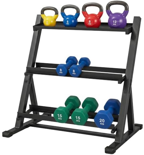 SPORTNOW 3-Tier Adjustable Dumbbell Rack Heavy-Duty Stand, 200 KG Capacity | Weight Storage, for Dumbbells Kettlebells and Balls, Space-Saving Holder, for Home Gym