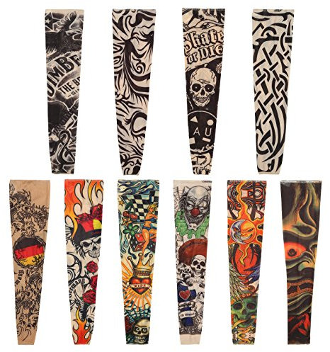 Naler 10 Styles Différents Manche Manchette Faux Tatouage Collant Dessins Couvre-Bras rétro Tatouage Impression, Multicolore, 220 mm,140 mm, 465 mm