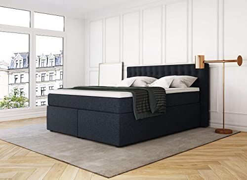 Betten Jumbo King Boxspringbett 180x200 cm 7-Zonen TFK Härtegrad H2 und Visco-Topper | Farbe Marineblau | div. Größen verfügbar