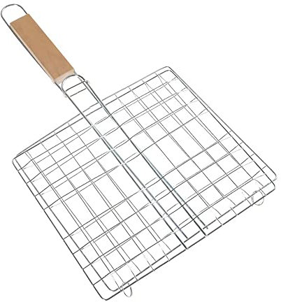 EORTA Grillkorb mit Holzgriff, Edelstahldraht-Netzkorb, tragbar, zum Kochen, Fisch, Fleisch, Kabob, Hamburger-Werkzeuge für draußen, Picknick, Camping, Lagerfeuer, Party