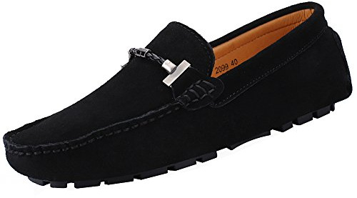 Jamron Mens Elegant Buckle Loafers Comfort Suede Driving Shoes Stylish Moccasin Slippers Black SN19020 UK7