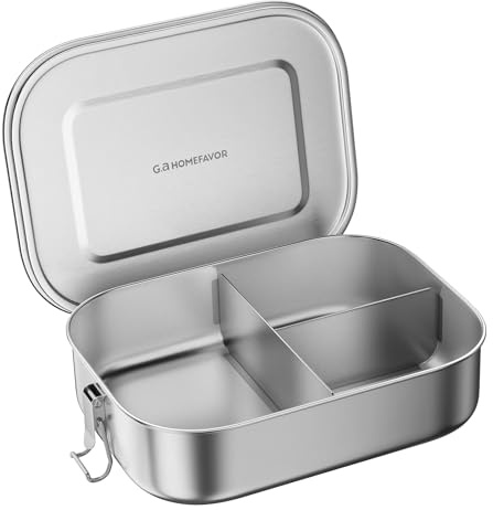 G.a HOMEFAVOR Edelstahl Brotdose Metall Lunchbox mit 3 Fächern 1400ml Auslaufsichere Bento Box Groß Sandwichbox Brotzeitdose mit Trennwand Vesperdose Brotbüchse