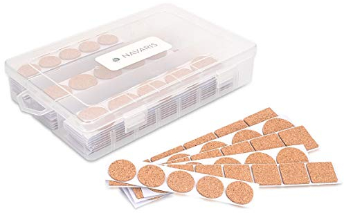 Navaris Feltrini adesivi in sughero per mobili - Set 215 cuscinetti antiscivolo salva-pavimento sgabelli sedie tavoli con scatola - diverse misure