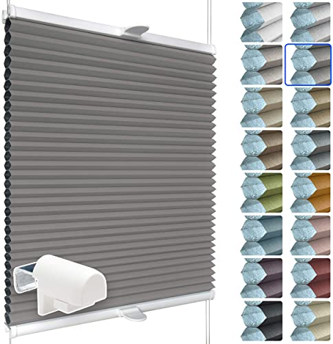SchattenFreude Waben-Plissee für Fenster | 100% verdunkelnd/Blackout | Mit Klemm-Haltern | Klemmfix ohne Bohren | Grau (Weiße Rückseite), Breite: 75cm x Höhe: 150cm