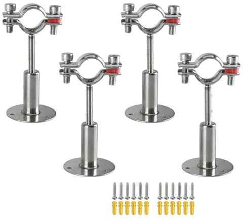 DEDC 4 Pcs Stainless Steel Ceiling Wall Mount Adjustable Pipe Bracket Pipe Clamps for Ø 25mm-27mm (3/4 Inch) (4 Pcs)