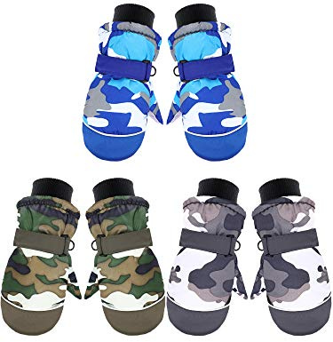 Hicarer 3 Pairs Kids Snow Mittens Waterproof Winter Ski Mittens Thicken Warm Gloves for 3-6 Years (Snowflake Style)