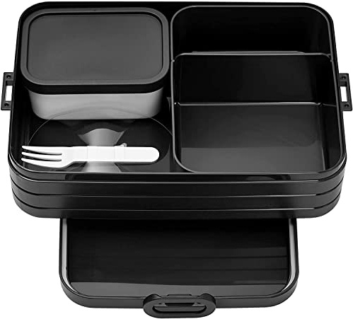 Mepal Brotdose Large 1500 ml | Bento Lunchbox mit Fächern & Gabel | für 4 Sandwiches oder 8 Brotscheiben | mikrowellengeeignet (ohne Deckel) | BPA-frei | Old Nordic Black