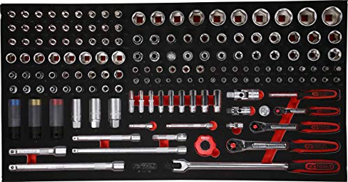 KS Tools 813.0156 1/4'' + 3/8'' + 1/2'' Steckschlüssel-Satz in Schaumstoffeinlage, 156-tlg