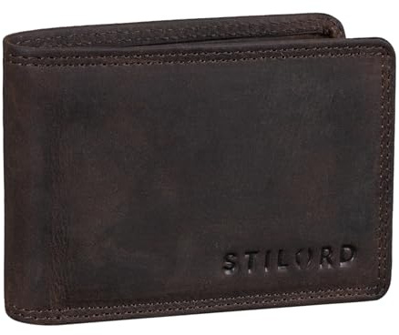 STILORD 'Jay' Mini Geldbörse Herren RFID Leder Brieftasche Vintage für Männer Kleiner Geldbeutel mit vielen Kartenfächern und NFC-Schutz in Geschenkbox, Farbe:dunkel - braun