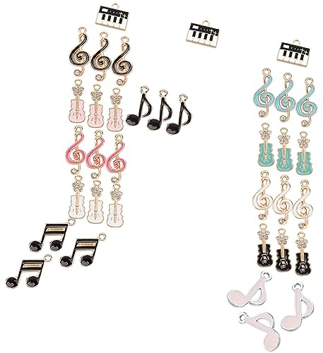 SUNNYCLUE 1 Box 36 Stück 12 Stile Musik Charms Strass Musiknoten Legierung Emaille Anhänger Musikinstrumente Klavier Gitarre Flatback Mit Metallschlaufe Für DIY Halskette Schmuckherstellung Zubehör