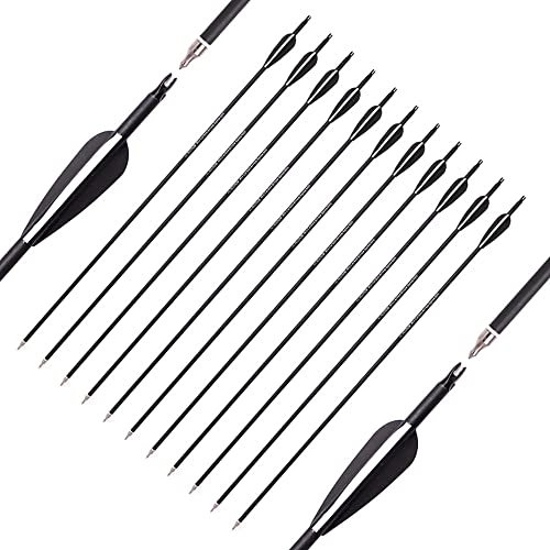 ACCMOS Bogensport Carbonpfeil Spine 500 ID 6,2 mm 29 Zoll Jagdpfeile OD 7,8 mm 3-Zoll-Vane Feder, für Jugendliche Erwachsene Schießen Üben & Jagd 12 St (Black, 29inch)