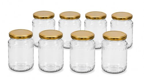 DIAH DO IT AT HOME 8x 720ml (24 oz) Empty Glass Mason Jars with Leakproof Gold Lids - Clear Airtight Food Storage Containers for Canning Jams, Honey, Pickles, Dry Goods & DIY Kitchen Organization