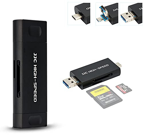 JJC Metal SD Kartenlesegerät USB 3.1 USBC für UHS-II SD MicroSD Karten | Einfacher Kartenleser Card Reader USB OTG Adapter für UHS-II UHS-I SD SDHC SDXC Micro SD Micro SDHC Micro SDXC Speicherkarten