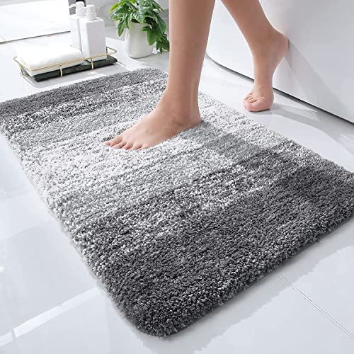 smiry Microfiber Bath Mat, 50 x 75 cm, Non-Slip Super Absorbent Bathroom Mat, Extra Soft Thick Floor Foot Mat, Fluffy Shaggy Bath Mats Rugs for Bathroom, Grey