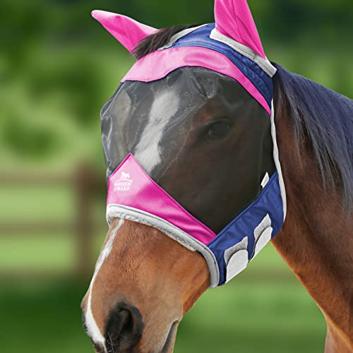 Harrison Howard Pferde Fliegenmaske Standard mit Ohren-Fuchsia/Navy (M; Cob)