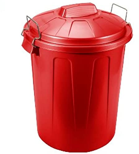 Tradineur - Cubo de Basura con Asas metálicas y Tapa, plástico Resistente, contenedor de residuos, Papelera, Reciclaje, Industrial, hogar, Fabricado en España (Rojo, 70 litros)