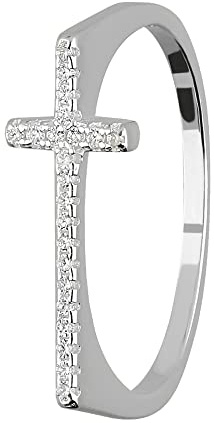 Treuheld® 925 Sterling Silber Ring mit Kreuz und Kristallen | 8 Größen [07.] 60