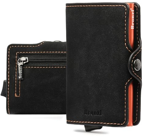 Bronzi® Portafoglio Uomo Slim Piccolo | Portacarte Uomo Donna Portatessere Porta Carte Di Credito | Portafogli Mini Protezione RFID con Portamonete | Box Regalo - Italiano (Opaco Arancione)