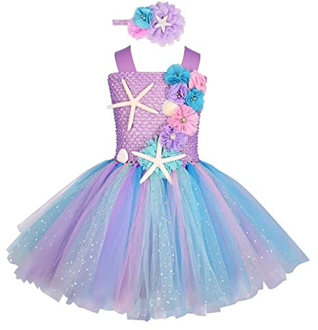 Bexdug Mädchen Tutu Kleid, Ärmellose Kleider mit Rüschen im Meerjungfrau-St, mit Blumen-Haarnadel-Mädchen-Blumen-Kleider-Partei-Kostü -Outfits