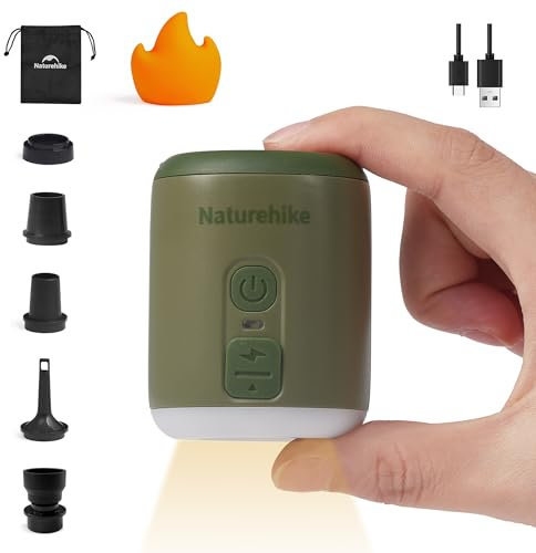 Naturehike Wind-Mini Pompa ad aria con batteria ricaricabile USB-C da 1600 mAh Mini pompa da campeggio con luce Pompa ad aria elettrica portatile Pompa ad aria elettrica a cuscino d'aria Con 6 ugelli
