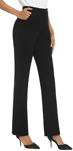 iChosy Women's Stretchy Straight Leg Dress Work Pants Business Office Casual Slacks with Pockets Black 12 Short