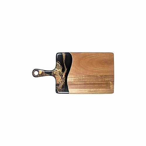 Lynn and Liana Designs Black Ember Medium Acacia Cheeseboard, 16-inch Length, Kitchen Accessories