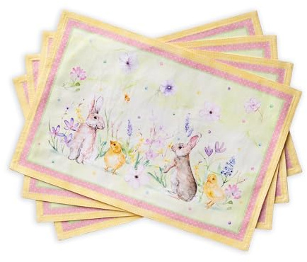 Maison d' Hermine Placemats Set of 4 Reusable 100% Cotton (33 CM x 48 CM) | Cloth Place Mats Washable Table Mats for Kitchen Dining Party Wedding Hotel Home Restaurant Spring Summer - Easter Zest