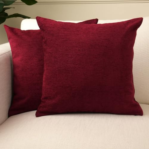 Encasa XO Kissenbezug, ohne Füllung, Chenille 60x60 cm Red | Luxuriöser weicher Chenille-Stoff | Verdeckter Reißverschluss | Knitterfrei & Pflegeleicht | Maschinenwaschbar | 2er-Set
