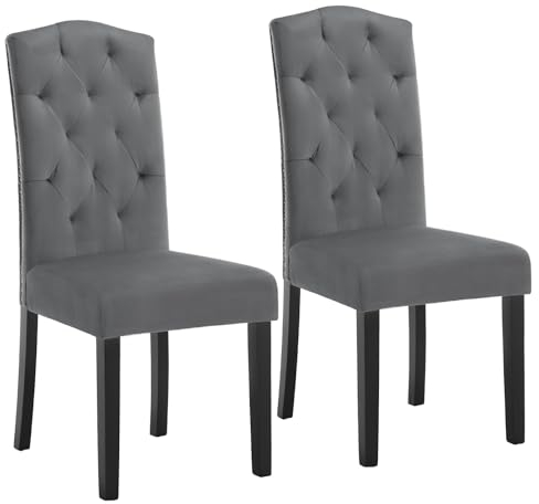 Lestarain 2er Esszimmerstühle, Küchenstuhl mit hoher Rückenlehne, Polsterstuhl mit Samtbezug, Moderne Stühle, für Esszimmer Küche Wohnzimmer, Massivholzbeine, Dunkelgrau, LCNI119001-2