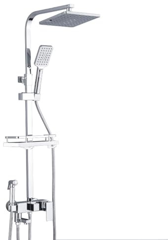 BiaoTeng Colonne Douche Salle De Bain Avec Mitigeur chrome Murale Trois modes Monocommande laiton Systeme De Douche Pour Baignoire, chrome