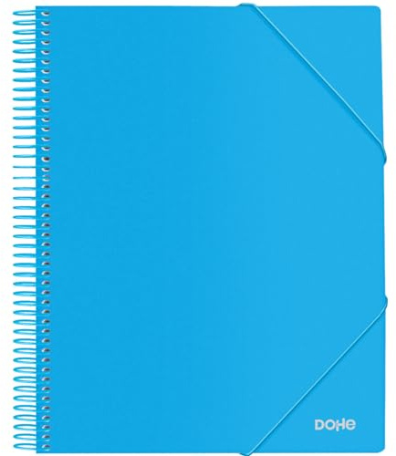 Dohe - Raccoglitore con 20 buste e spirale - A4 (24 x 31 cm), chiusura in gomma elastica, copertina rigida in polipropilene 800 micron, forniture per ufficio - Blu