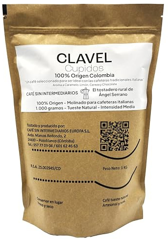 CAFE SIN INTERMEDIARIOS - Clavel - Café de Colombie para cafetière italienne - moka 1Kg - Torréfaction hebdomadaire - Emballé et moulu à l'expédition - Intensité de saveur faible