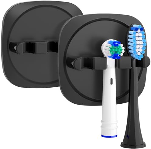 FIXCHORD Elektrische Zahnbürstenkopfhalter 2 Stück, Badezimmer Zahnbürstenhalter für elektrische Zahnbürsten mit starkem 3M-Aufkleber, Zahnbürste Halter für das Badezimmer, schwarz