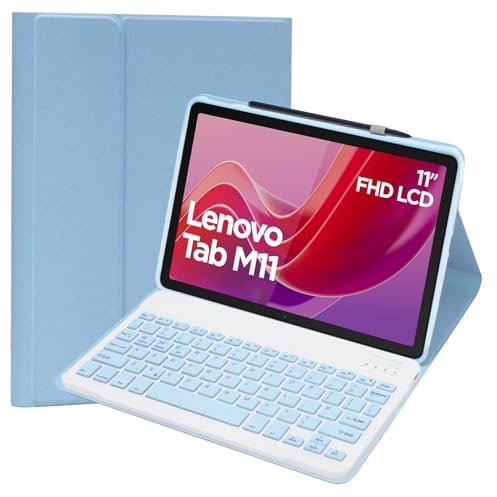 Funda de teclado para Lenovo Tab M11 de 11 pulgadas 2024, diseño del Reino Unido con teclado para Lenovo Tab M11, funda inteligente delgada con teclado desmontable y soporte para bolígrafo, color azul